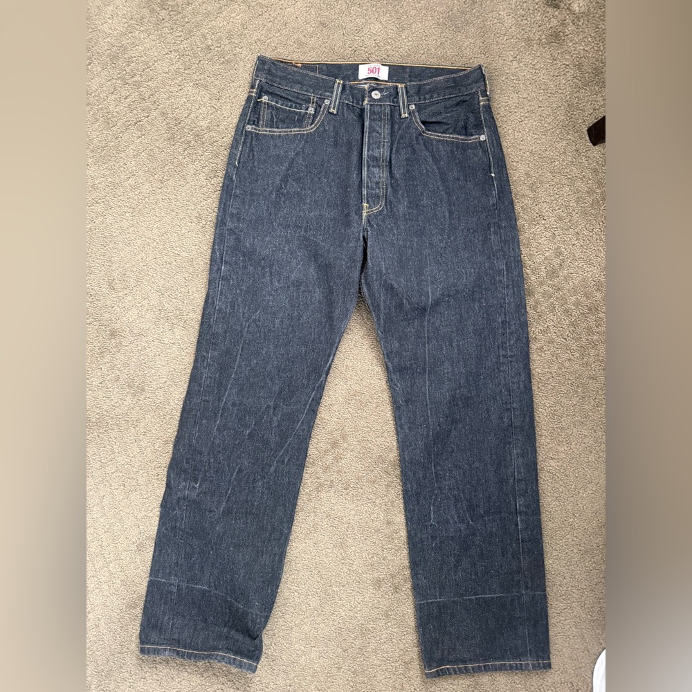 Vintage Levis 501 Jeans Mens Dark Wash Black Straight Leg Denim 33 X 32 Rigid